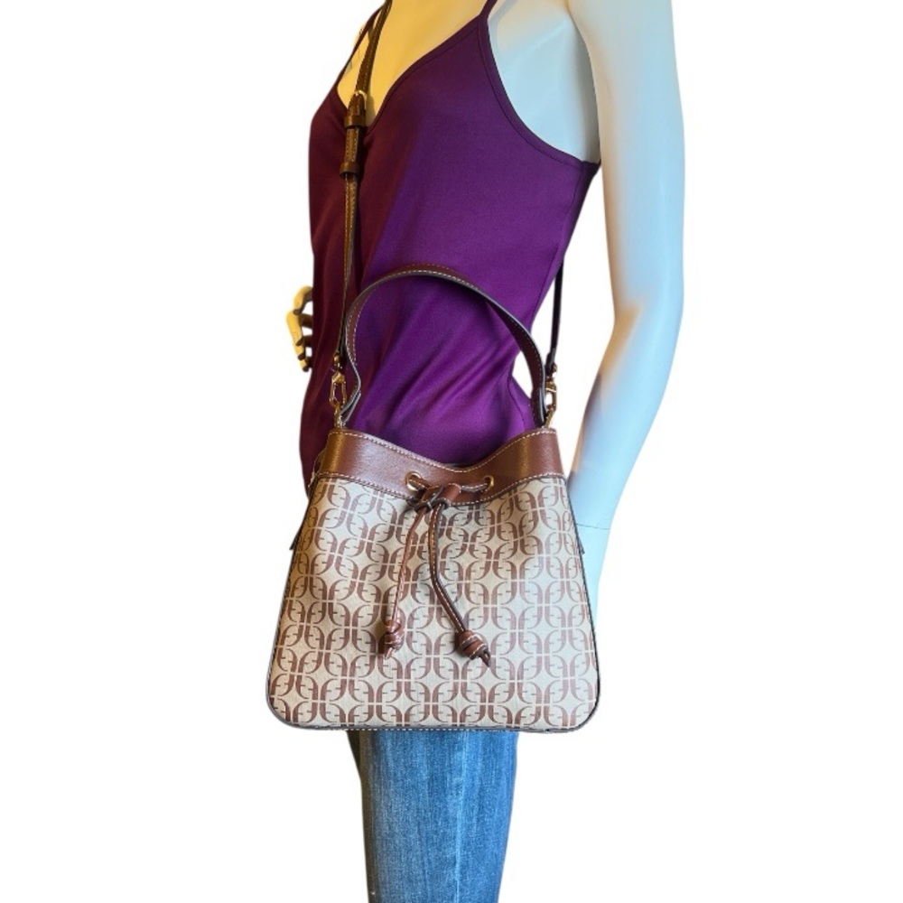 Fossil Tessa Bucket Crossbody Brown & Beige Drawstring Bag, Vintage Like